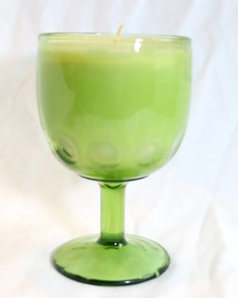 ola balms lotion candle in vintage green glass